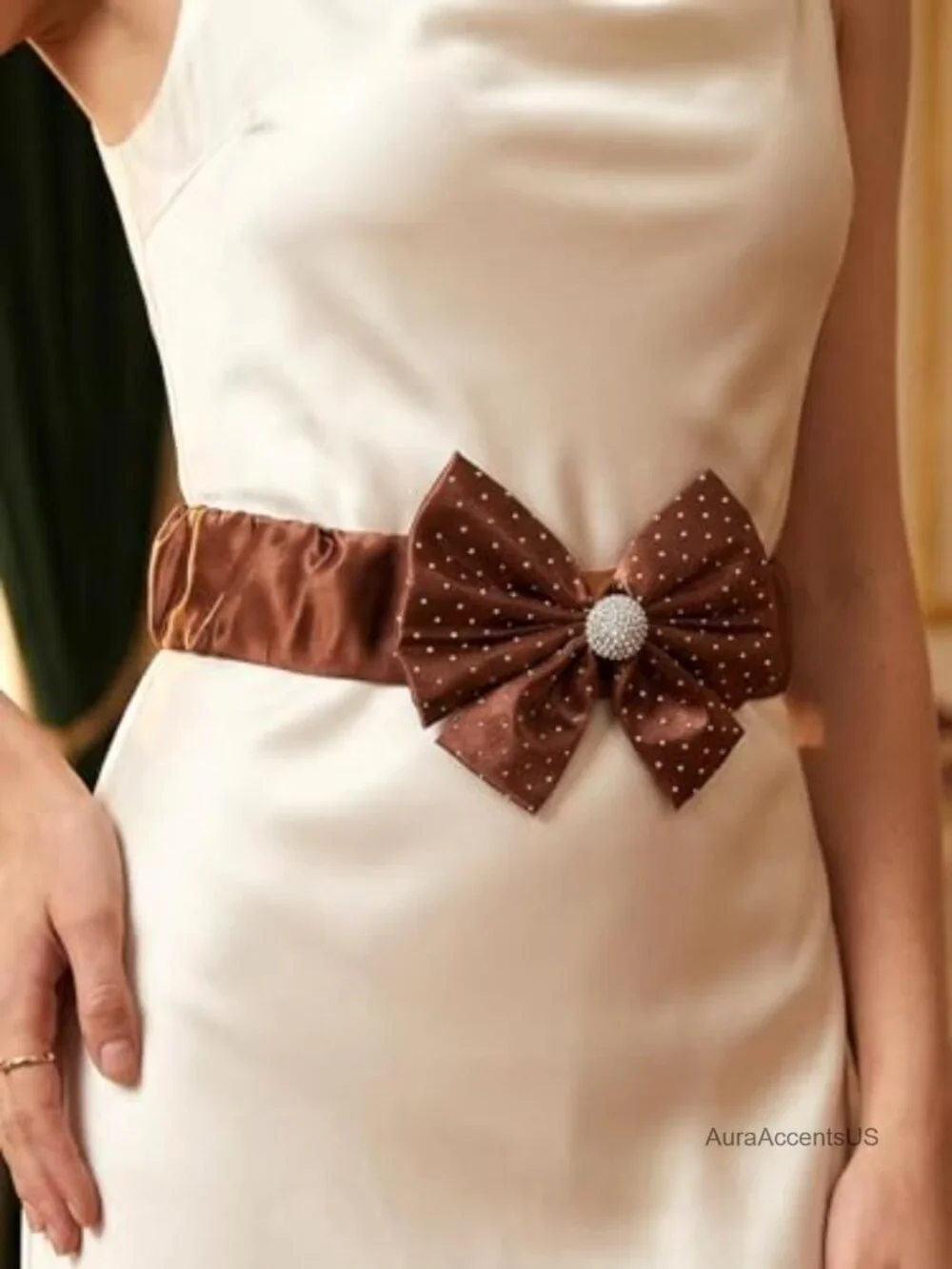 Crystal Rhinestone Bow Stretch Belt Wide Waist Belt